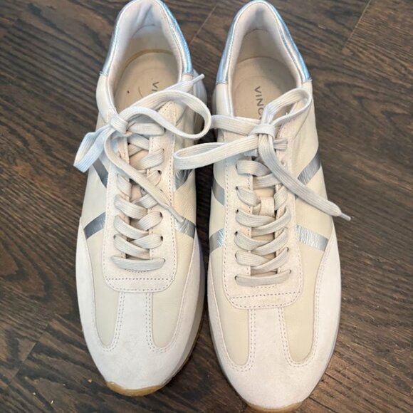 VINCE White/silver Leather Ohara Sneakers size 9 40 - Picture 1 of 5